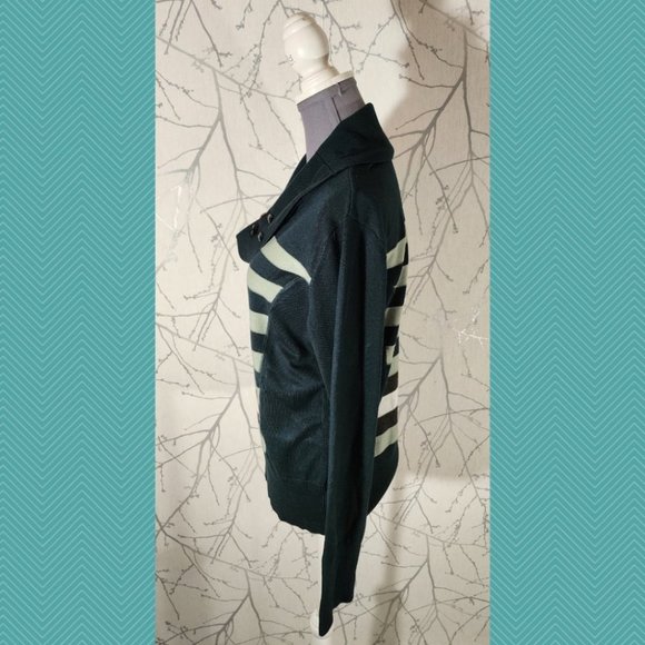 Crisca Forest Green Striped Knit Cowl Neck Sweater - Picture 3 of 5